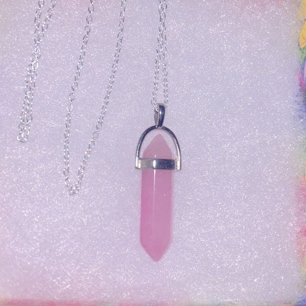 Boho hippie Rose Quartz Sterling Silver 24” Necklace